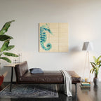 Coastal. Sea horse. Wood Wall Art Gallery Image 2