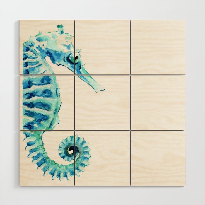 Coastal. Sea horse. Wood Wall Art Gallery Image 1