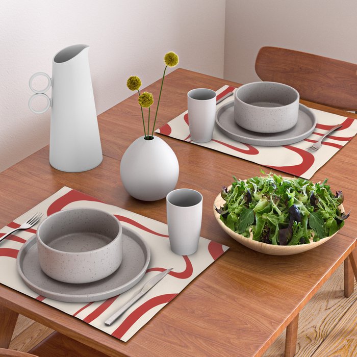 Copacetic Retro Abstract Pattern Red and Cream Placemat Gallery Image 2