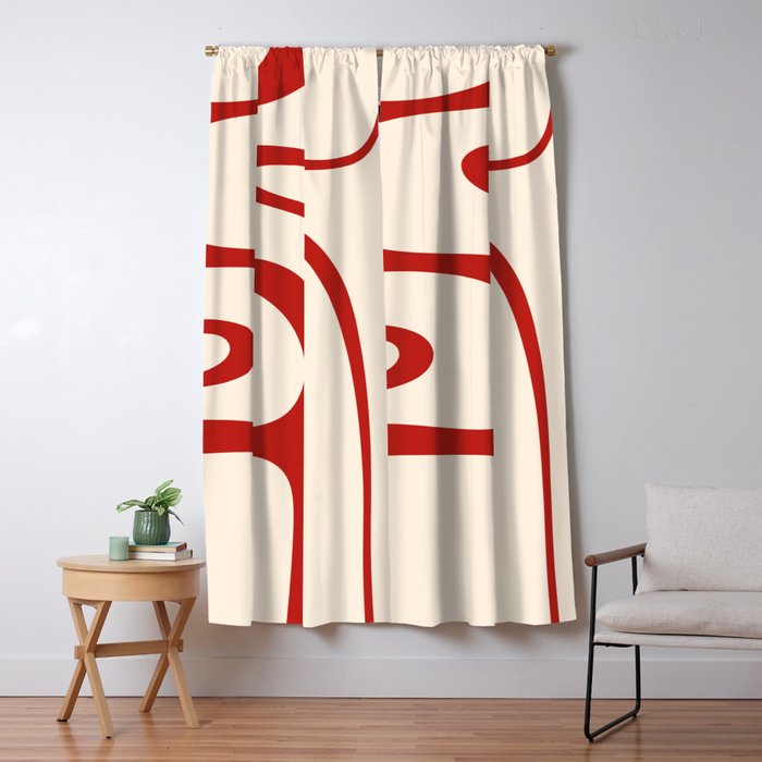 Copacetic Retro Abstract Pattern Red and Cream Window Curtain Gallery Image 5