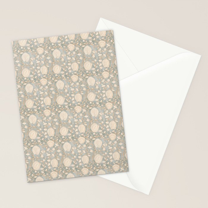 Block Print Lotus Floral - Sage Stationery Card Gallery Image 2