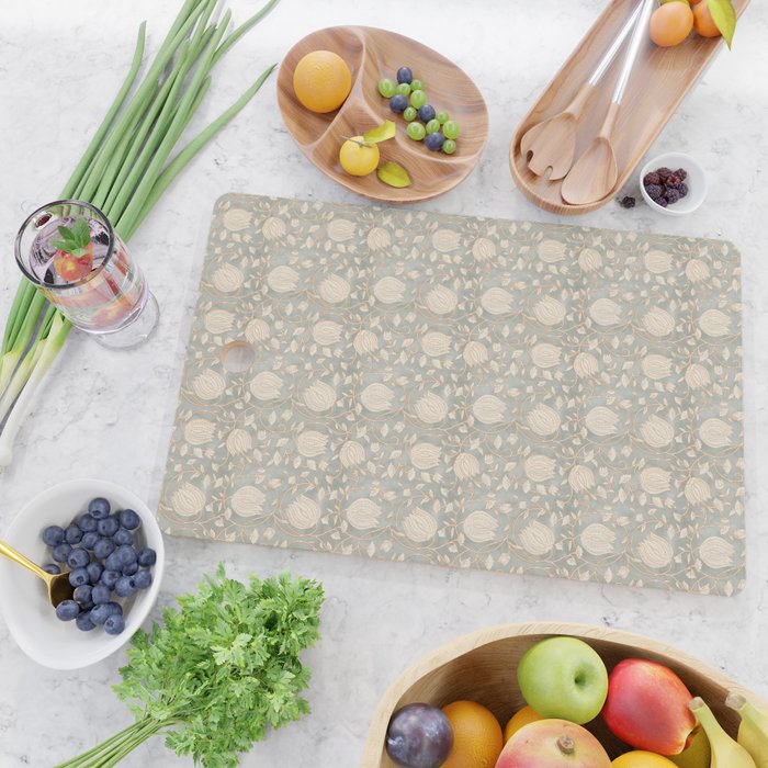 Block Print Lotus Floral - Sage Cutting Board Gallery Image 2