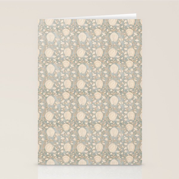 Block Print Lotus Floral - Sage Stationery Card Gallery Image 1