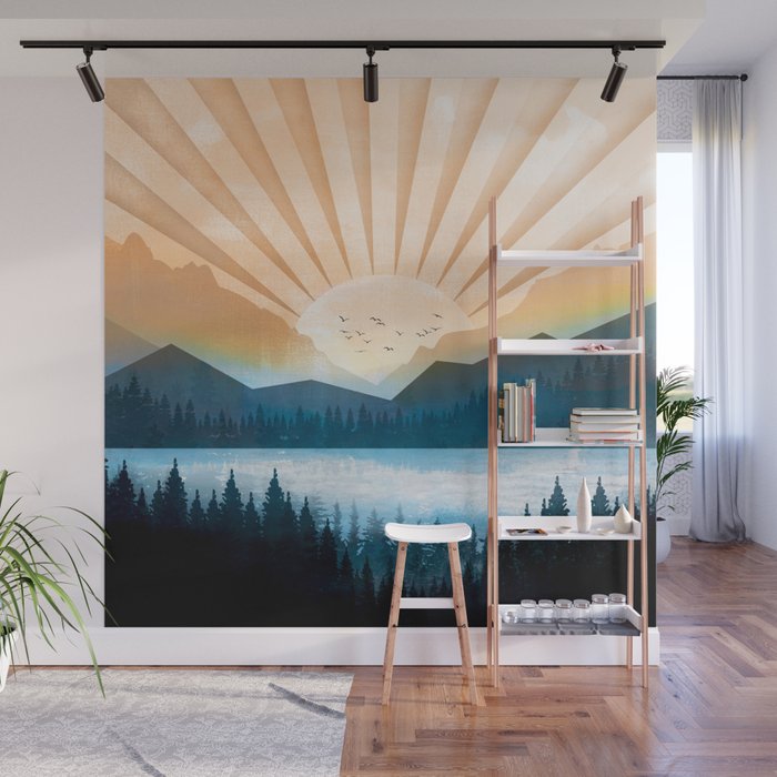 Mountain Lake Sunrise Wall Mural Gallery Image 1
