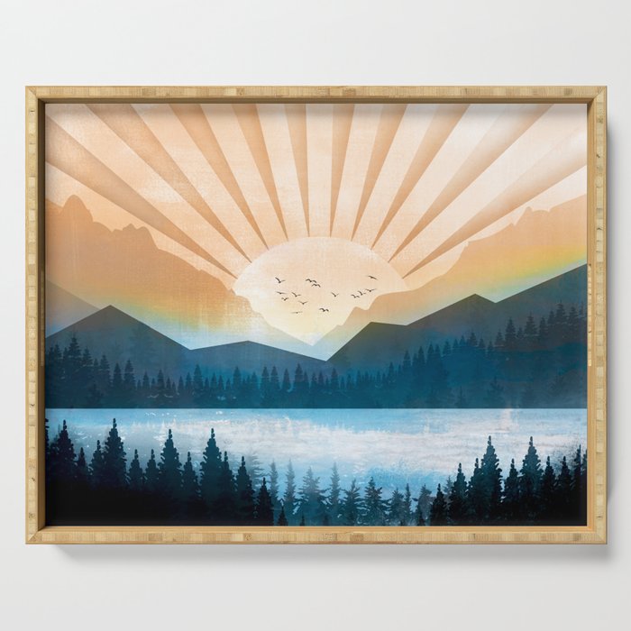 Mountain Lake Sunrise Serving Tray Gallery Image 1