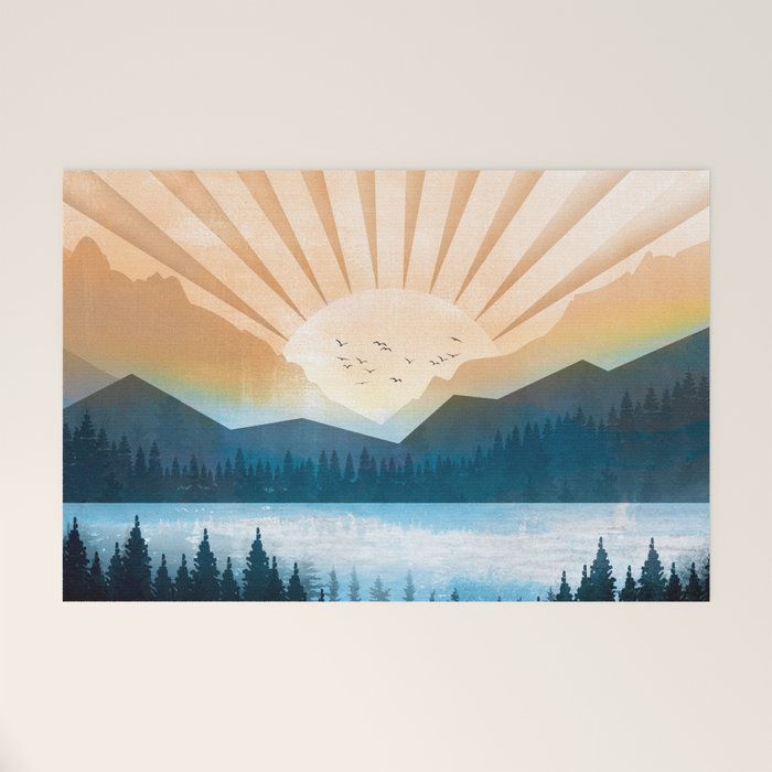 Mountain Lake Sunrise Welcome Mat Gallery Image 1