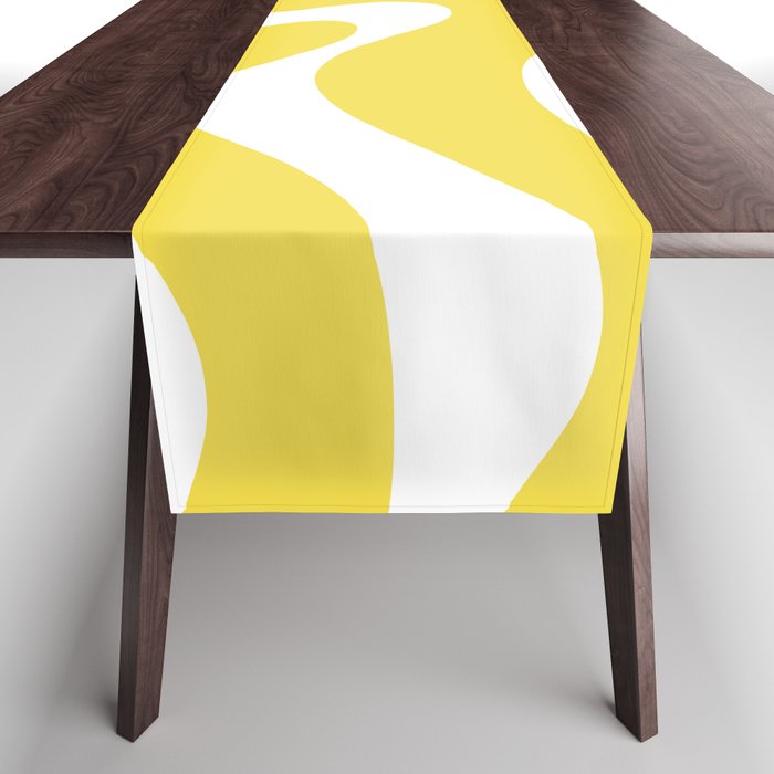 Retro Modern Liquid Swirl Abstract Pattern Square in Lemon Yellow and White Table Runner Gallery Image 1