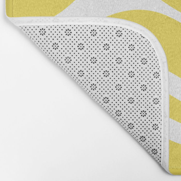 Retro Modern Liquid Swirl Abstract Pattern Square in Lemon Yellow and White Bath Mat Gallery Image 2