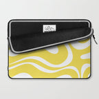 Retro Modern Liquid Swirl Abstract Pattern Square in Lemon Yellow and White Laptop Sleeve Gallery Image 2
