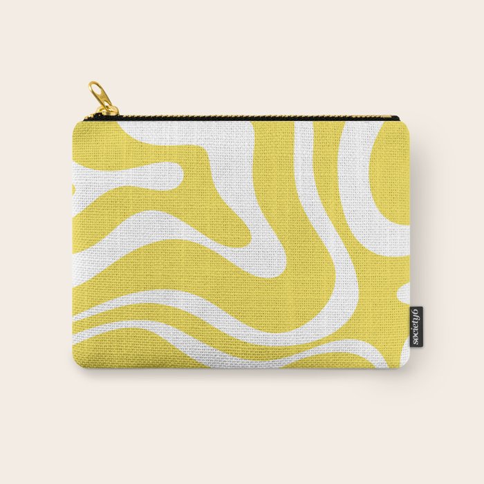 Retro Modern Liquid Swirl Abstract Pattern Square in Lemon Yellow and White Carry All Pouch Gallery Image 1