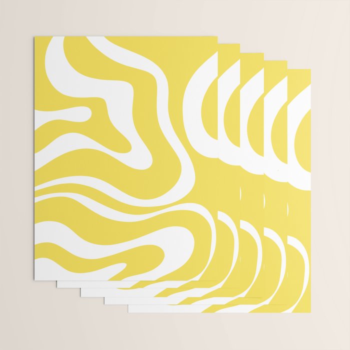 Retro Modern Liquid Swirl Abstract Pattern Square in Lemon Yellow and White Wrapping Paper Gallery Image 3