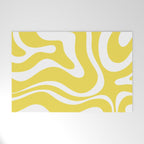 Retro Modern Liquid Swirl Abstract Pattern Square in Lemon Yellow and White Welcome Mat Gallery Image 1