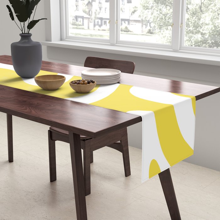 Retro Modern Liquid Swirl Abstract Pattern Square in Lemon Yellow and White Table Runner Gallery Image 2