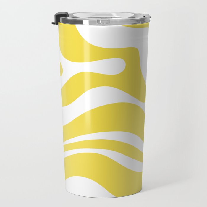 Retro Modern Liquid Swirl Abstract Pattern Square in Lemon Yellow and White Travel Mug Gallery Image 3