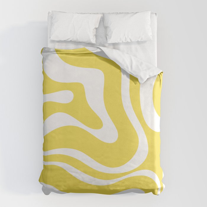 Retro Modern Liquid Swirl Abstract Pattern Square in Lemon Yellow and White Duvet Cover Gallery Image 6