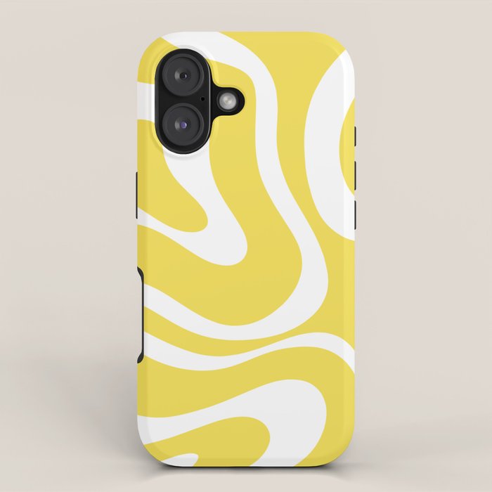 Retro Modern Liquid Swirl Abstract Pattern Square in Lemon Yellow and White iPhone Case Gallery Image 1