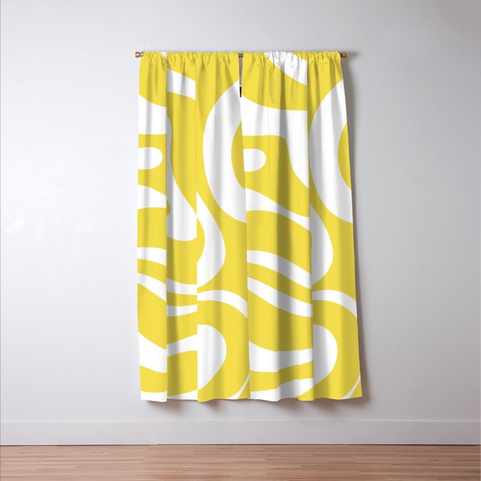 Retro Modern Liquid Swirl Abstract Pattern Square in Lemon Yellow and White Window Curtain Gallery Image 3