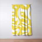 Retro Modern Liquid Swirl Abstract Pattern Square in Lemon Yellow and White Window Curtain Gallery Image 3