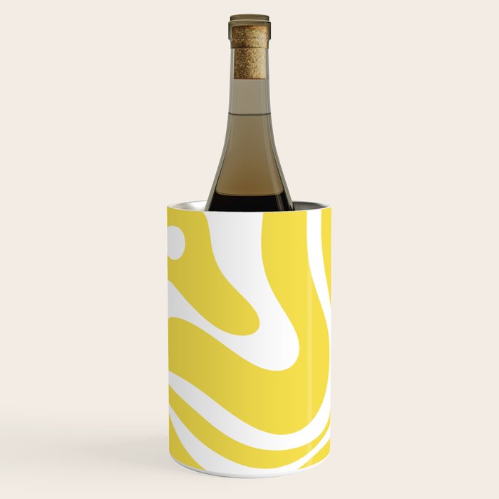 Retro Modern Liquid Swirl Abstract Pattern Square in Lemon Yellow and White Wine Chiller Gallery Image 1