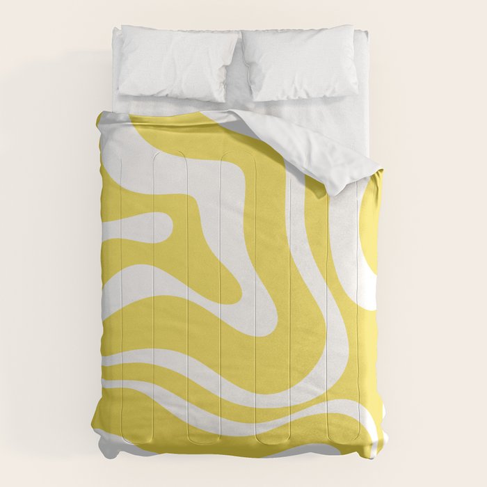 Retro Modern Liquid Swirl Abstract Pattern Square in Lemon Yellow and White Comforter Gallery Image 6