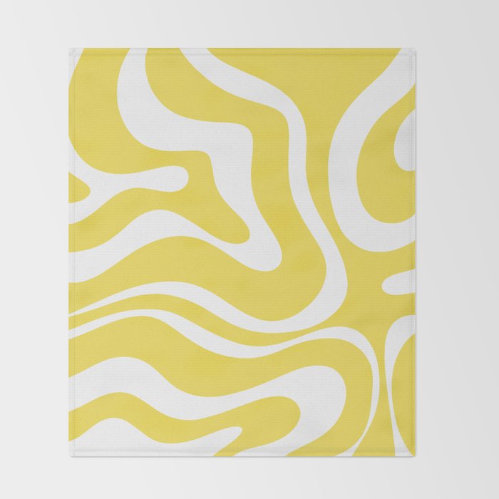 Retro Modern Liquid Swirl Abstract Pattern Square in Lemon Yellow and White Throw Blanket Gallery Image 2
