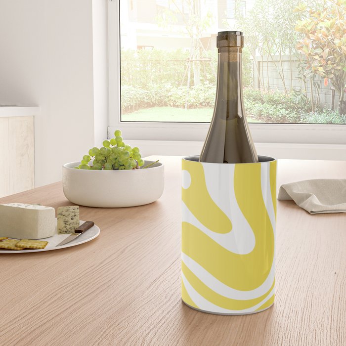 Retro Modern Liquid Swirl Abstract Pattern Square in Lemon Yellow and White Wine Chiller Gallery Image 4