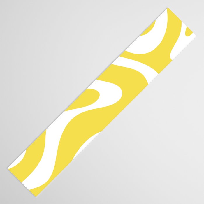 Retro Modern Liquid Swirl Abstract Pattern Square in Lemon Yellow and White Table Runner Gallery Image 3