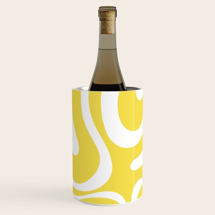 Retro Modern Liquid Swirl Abstract Pattern Square in Lemon Yellow and White Wine Chiller Gallery Image 3