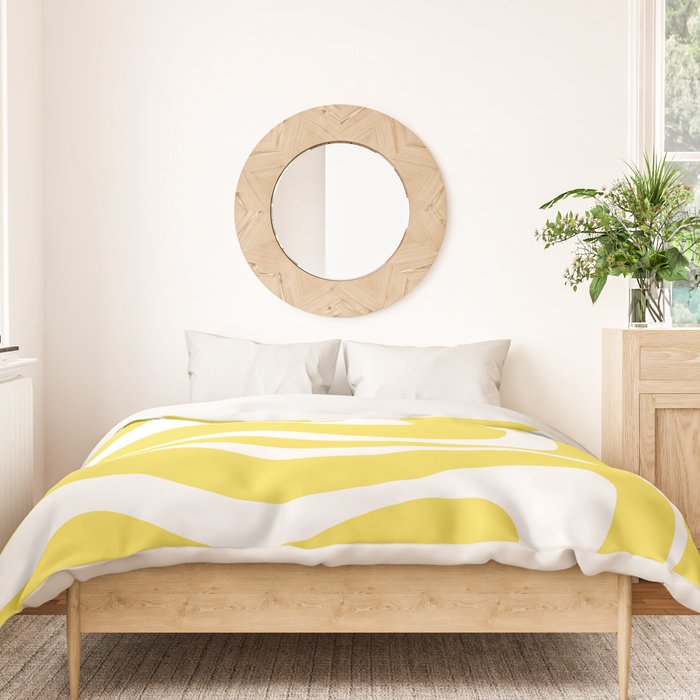Retro Modern Liquid Swirl Abstract Pattern Square in Lemon Yellow and White Duvet Cover Gallery Image 3