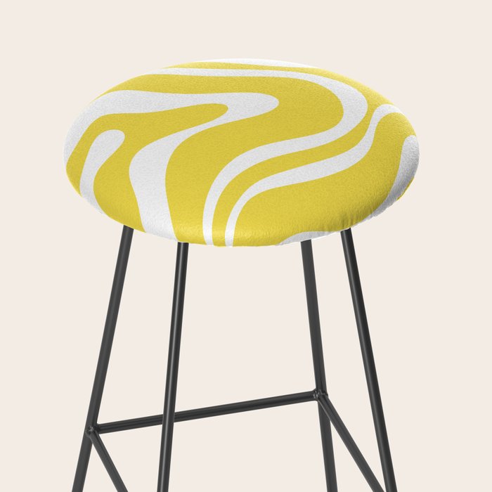Retro Modern Liquid Swirl Abstract Pattern Square in Lemon Yellow and White Stool Gallery Image 2