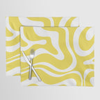 Retro Modern Liquid Swirl Abstract Pattern Square in Lemon Yellow and White Placemat Gallery Image 1