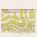 Retro Modern Liquid Swirl Abstract Pattern Square in Lemon Yellow and White Wall Hanging Gallery Image 1