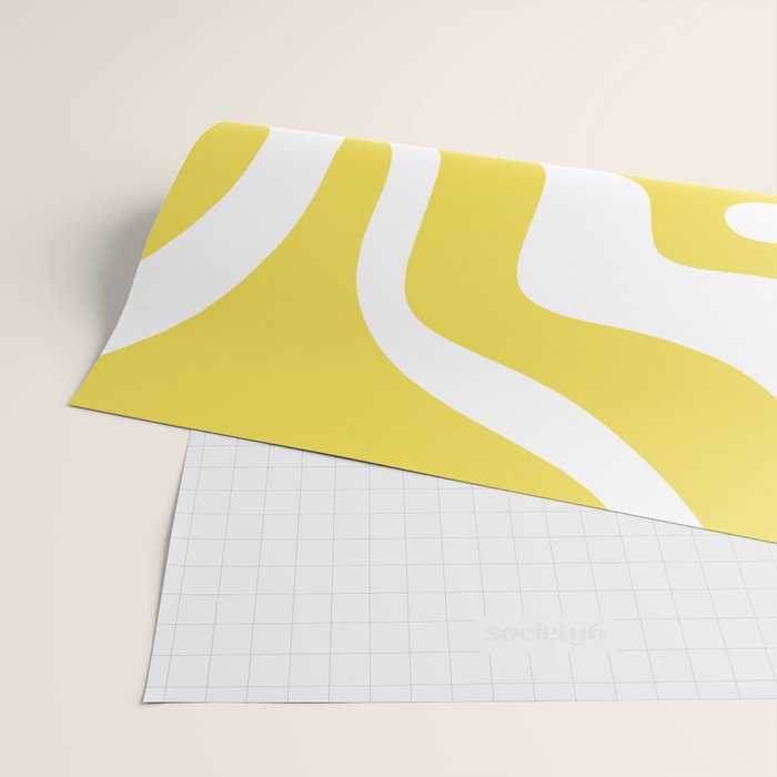 Retro Modern Liquid Swirl Abstract Pattern Square in Lemon Yellow and White Wrapping Paper Gallery Image 2