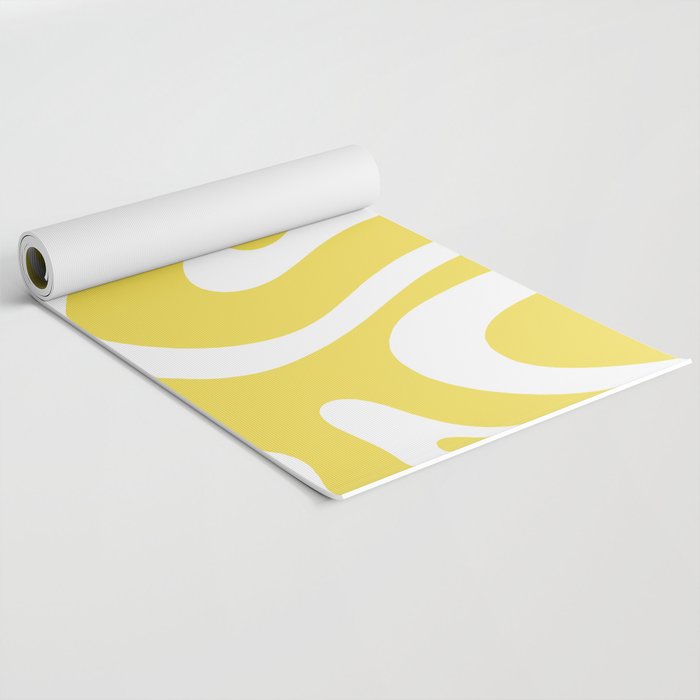 Retro Modern Liquid Swirl Abstract Pattern Square in Lemon Yellow and White Yoga Mat Gallery Image 2
