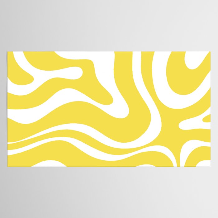 Retro Modern Liquid Swirl Abstract Pattern Square in Lemon Yellow and White Tablecloth Gallery Image 2
