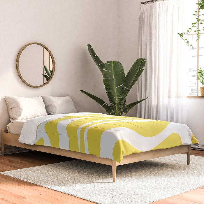 Retro Modern Liquid Swirl Abstract Pattern Square in Lemon Yellow and White Comforter Gallery Image 2