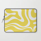 Retro Modern Liquid Swirl Abstract Pattern Square in Lemon Yellow and White Laptop Sleeve Gallery Image 1