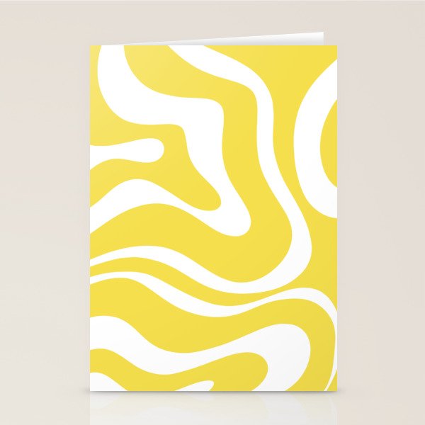 Retro Modern Liquid Swirl Abstract Pattern Square in Lemon Yellow and White Stationery Card Gallery Image 2