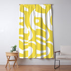 Retro Modern Liquid Swirl Abstract Pattern Square in Lemon Yellow and White Window Curtain Gallery Image 5