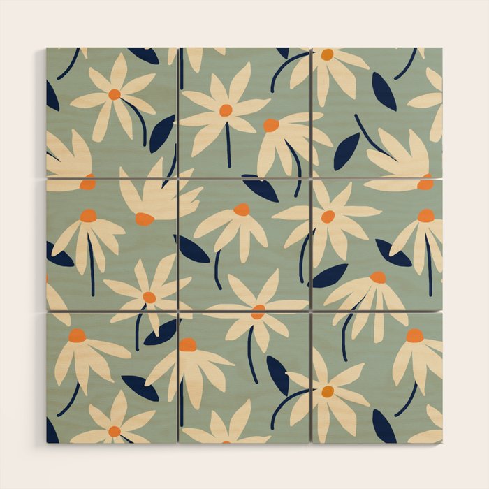 Drifting Daisies #2 - blue orange Wood Wall Art Gallery Image 1