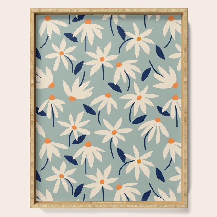 Drifting Daisies #2 - blue orange Serving Tray Gallery Image 1