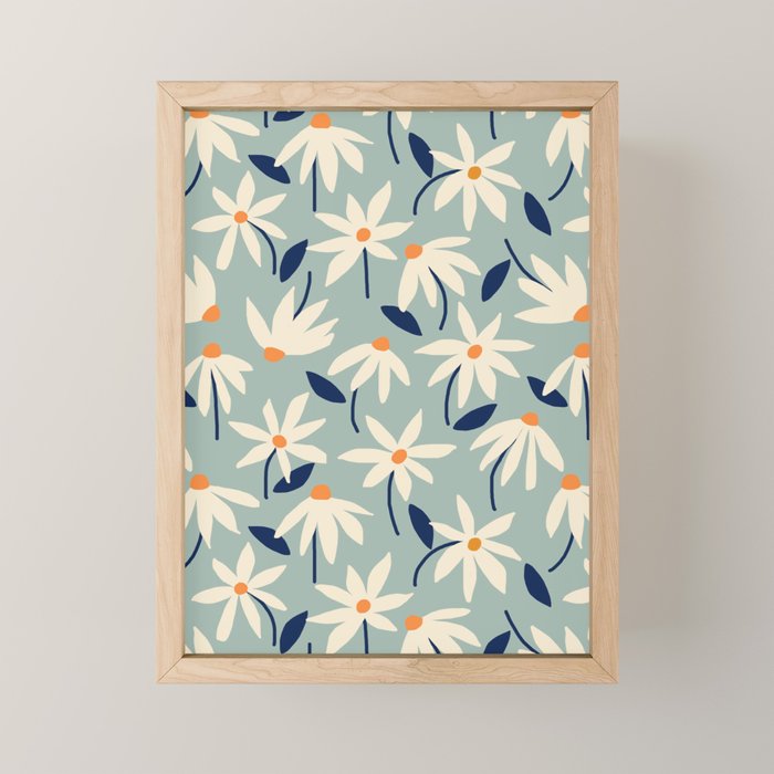 Drifting Daisies #2 - blue orange Mini Art Print Gallery Image 1