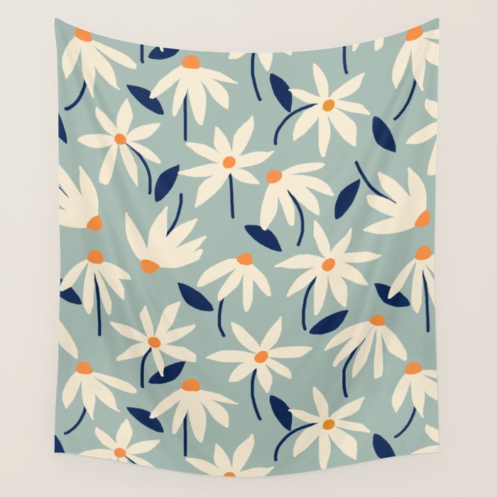 Drifting Daisies #2 - blue orange Wall Tapestry Gallery Image 4