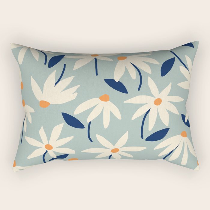 Drifting Daisies #2 - blue orange Rectangular Pillow Gallery Image 2