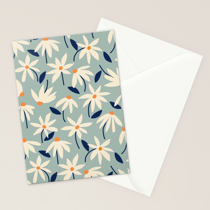 Drifting Daisies #2 - blue orange Stationery Card Gallery Image 2