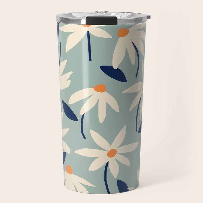 Drifting Daisies #2 - blue orange Travel Mug Gallery Image 1