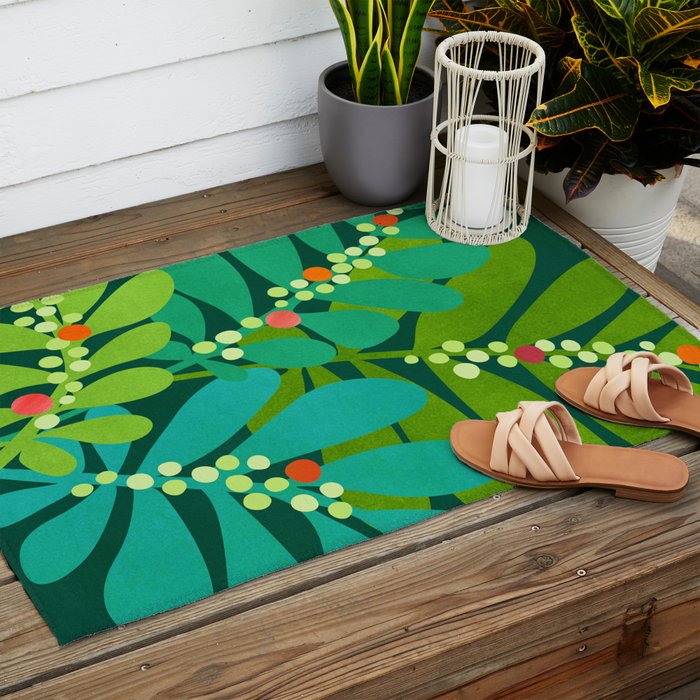Mistletoe Greenery Illustration Outdoor Rug Gallery Image 2