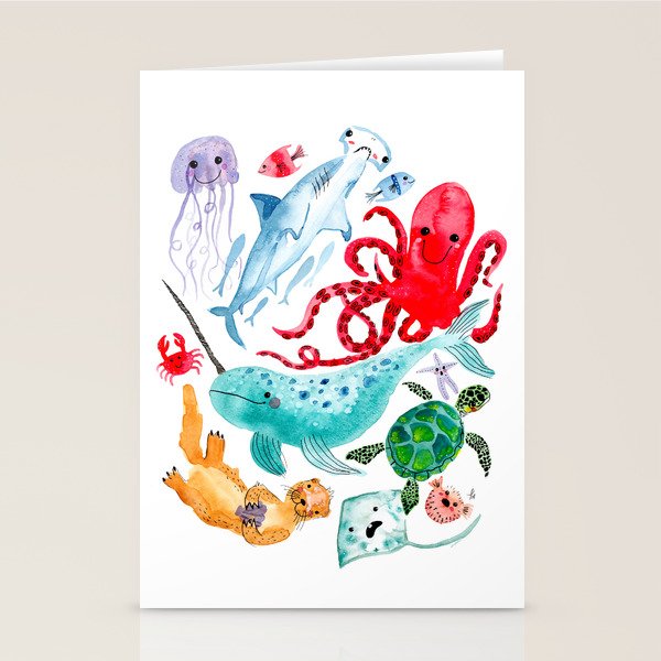 Ocean Creatures - Sea Animals Characters - Watercolor Stationery Card Gallery Image 2