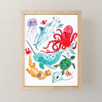 Ocean Creatures - Sea Animals Characters - Watercolor Mini Art Print Gallery Image 1