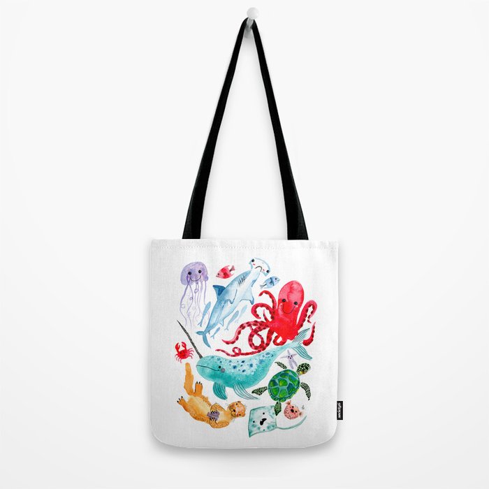 Ocean Creatures - Sea Animals Characters - Watercolor Tote Bag Gallery Image 2